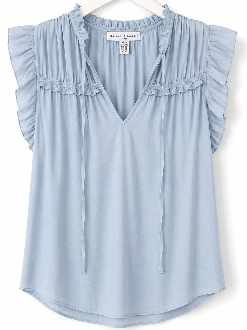 Maison d'Amélie Paris Blue Flutter Sleeve Ruffle Blouse XS